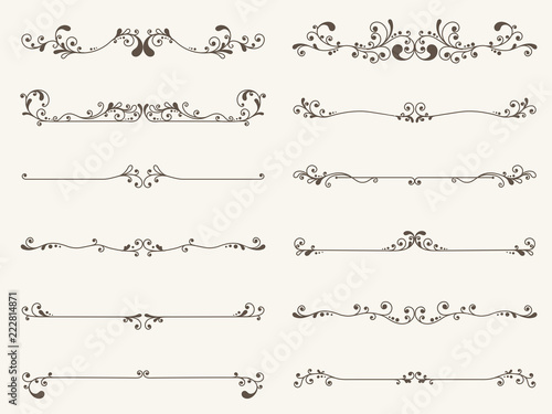 Vector set of decorative elements, border and page rules frame