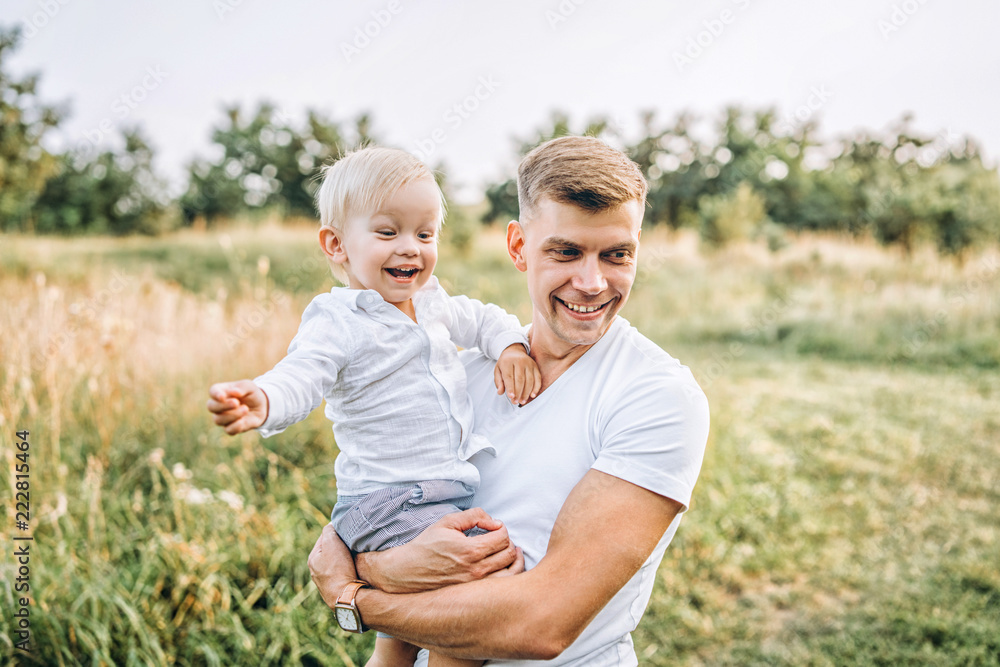 Father and his little son have fun outdoor Father and his little son have fun outdoor