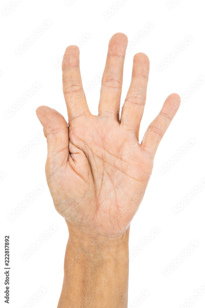 senior hand counting number 5 (five) isolate on white background senior hand counting number 5 (five) isolate on white background