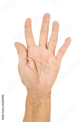 senior hand counting number 5 (five) isolate on white background