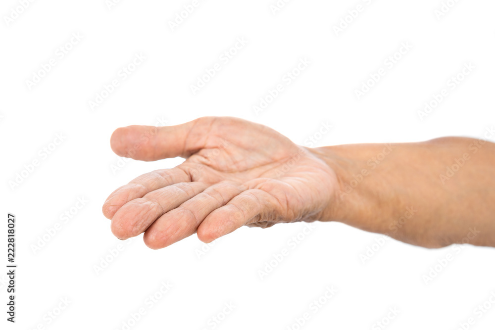 old empty hand open isolated on white background old empty hand open isolated on white background