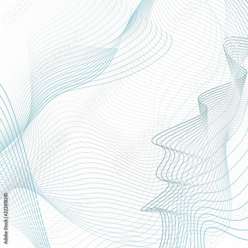 Abstract technician vector background. Line art futuristic design. Waving blue, gray lines composition. Modern scientific wave pattern on white. Draped textile imitation. EPS10 illustration