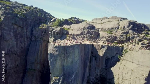 Aerial of famous Norwegian hiking point Pulpit rock or Preikestolen. Situated on the edge of Lyse fjord photo