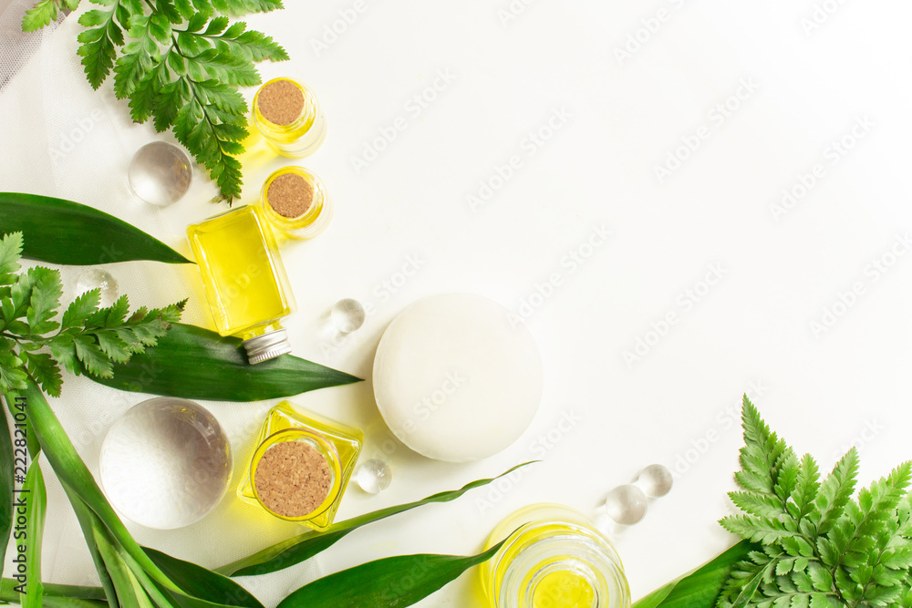 heabal nature leaf with spa oil extract in skin cosmetic concept heabal nature leaf with spa oil extract in skin cosmetic concept