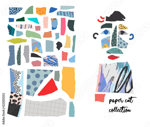 Set with paper cut pieces. Different shapes and hand drawn textures. Creative fun collage.