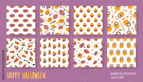 Halloween set. Vector seamless patterns set.