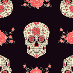 Sierkussen Doodshoofd met bloemen patronen Suikerschedel met kleurrijke bloemen patroon  © ARTvektor
