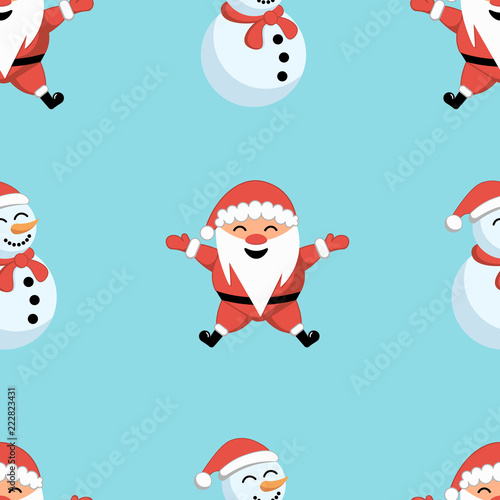Cute seamless pattern with Santa Claus and snowman for the Christmas and new year decorations. Vector illustration of EPS 10. Merry Christmas!