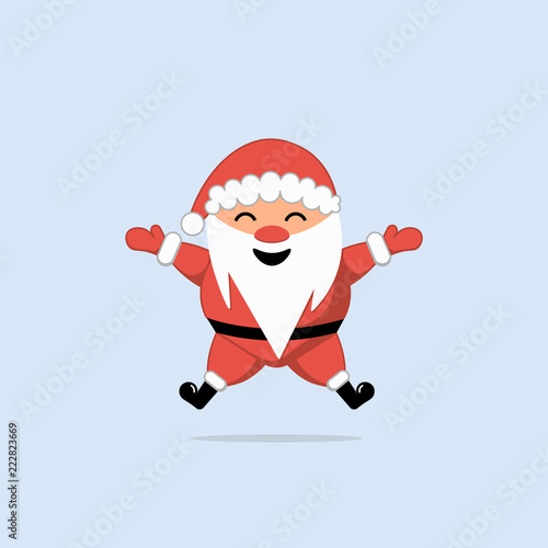 Cheerful, cute, smiling Santa Claus. Vector illustration. Santa Claus is jumping.