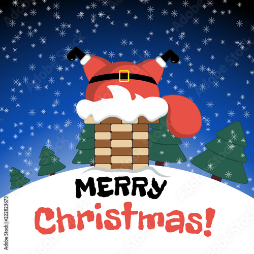 Christmas Santa got stuck in the chimney. Greeting card with Christmas . Vector illustration of EPS 10. Merry Christmas!