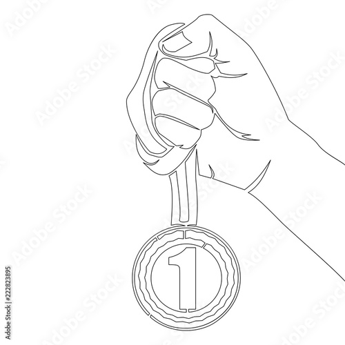 Continuous line Hand Holding Medal vector Best