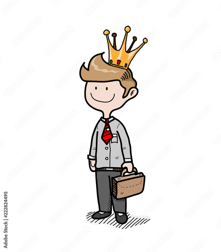 Employee of the Month. a hand drawn cartoon illustration of an employee  wearing a crown on his head for being successful in his career Stock Vector  | Adobe Stock