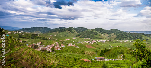 Panorama of the Valdobbiadene wine region, Italy