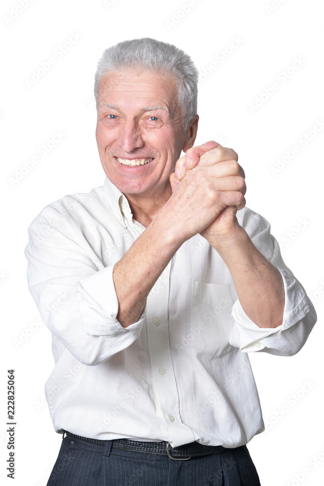 Portrait of Happy senior man on white background Portrait of Happy senior man on white background