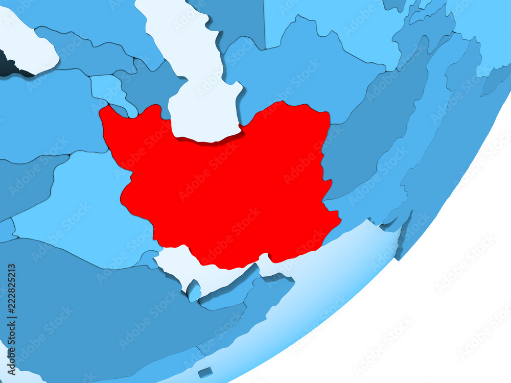 Fototapeta premium Map of Iran on blue political globe