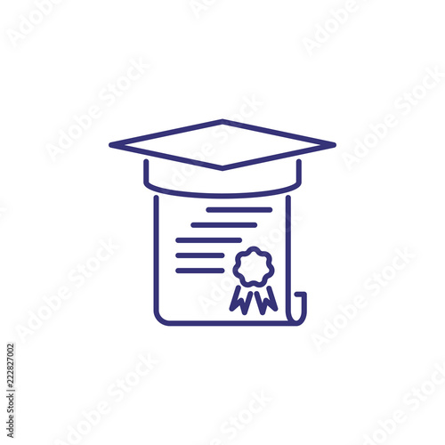 Degree line icon. Graduation cap and diploma. Education concept. Can be used for topics like college, university, high school, qualification