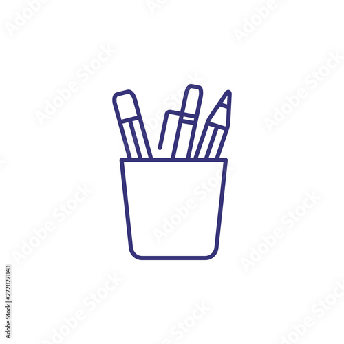 Stationery line icon. Pot with pencils and pens. Education concept. Can be used for topics like school supplies, classroom, office.