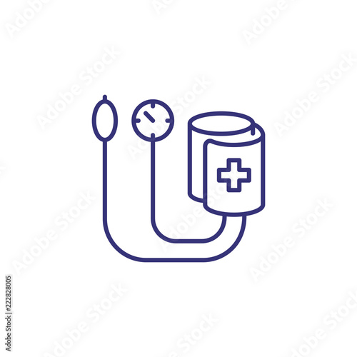 Tonometer line icon. Pulsimeter, medical exam, measuring pressure. Medicine concept. Vector illustration can be used for topics like diagnosis, medical technology, cardiology