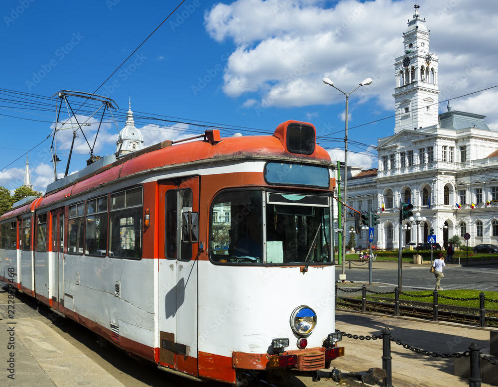 Tram on Arad town hall square