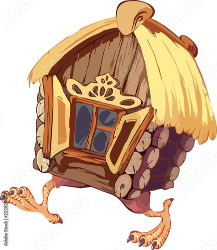 Fairy landscape - hut on chicken legs. Vector photo