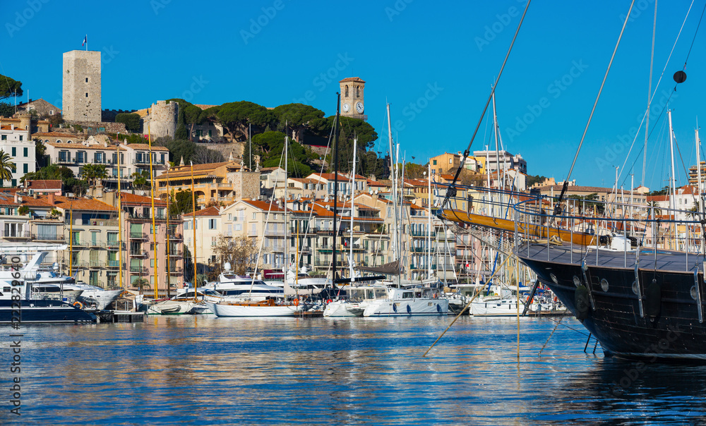 Picture of port of Cannes old city at the French Riviera