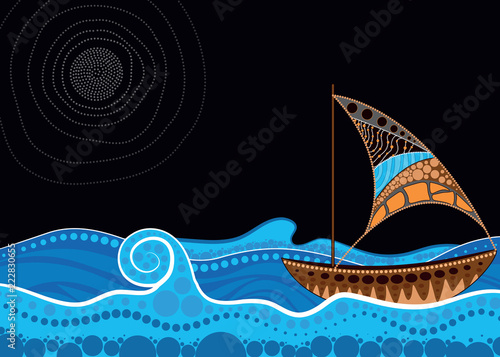 Aboriginal art vector painting. An illustration based on aboriginal style of dot painting depicting nature. 