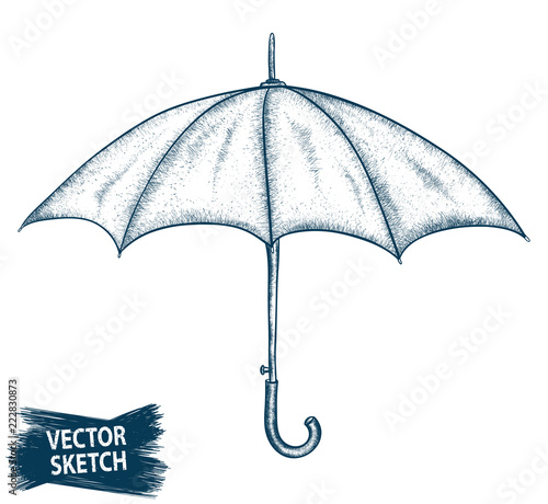 Umbrella sketch. Hand drawn effect parasol doodle. Scrawls vector. Autumn accessory. Fall fashion. Hand drawn effect illustration. Scrible vector. Highly detailed vector drawing.