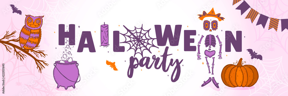 A festive poster for the Halloween party.Design of a horizontal banner for a holiday.