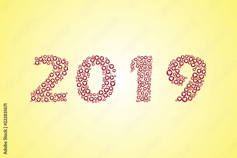 Happy new year 2019 Text Design vector with hearts