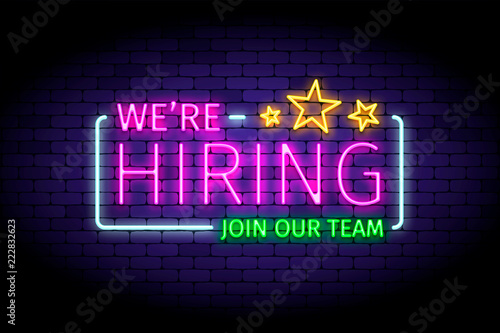 We are hiring vector illustration in realistic neon style