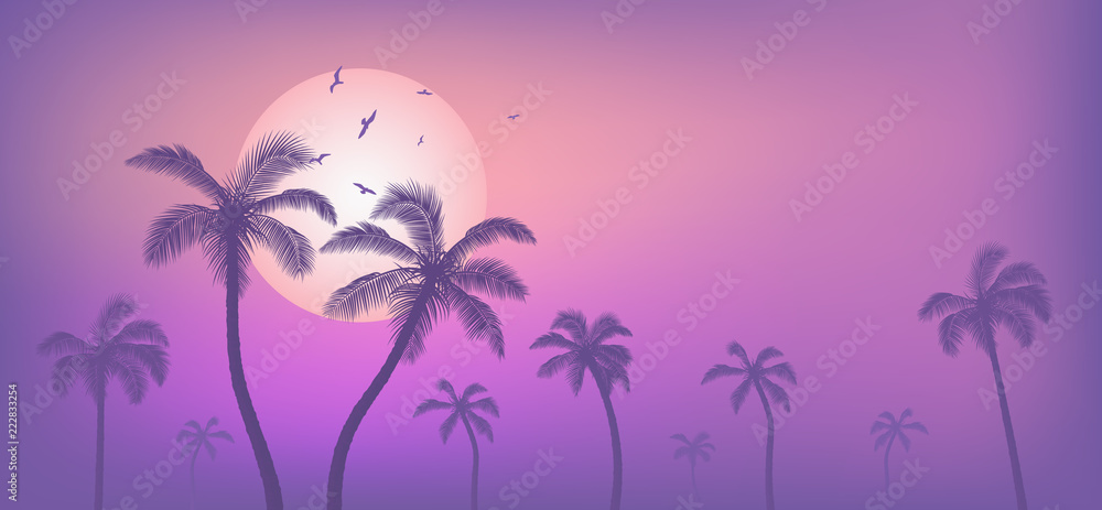 Naklejka premium Palm trees sunset vector illustration 