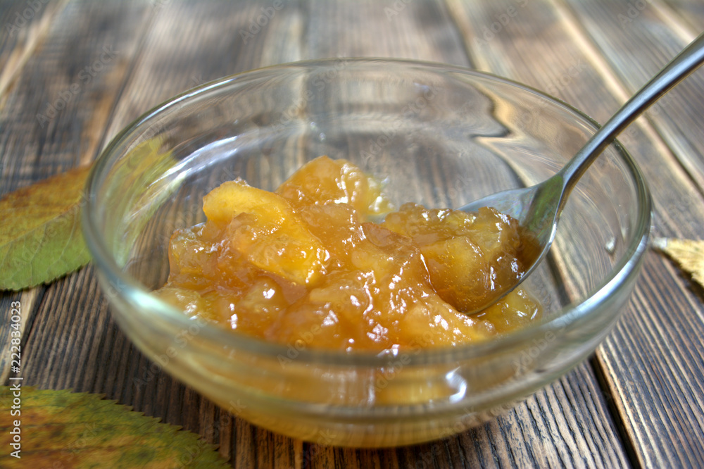 Apple jam in a transparent cup Apple jam in a transparent cup