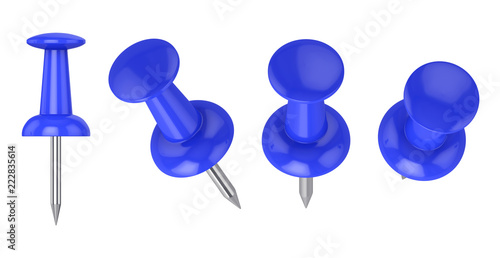Collection of various push pins isolated on white background, 3d rendering