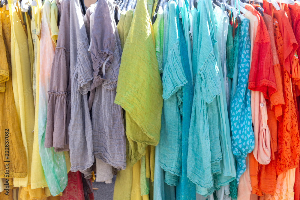 Colorful clothes rack at a market
