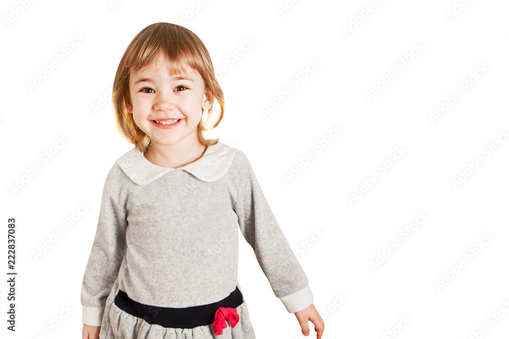 Portrait of smiling little baby girl isolated on a white background. Portrait of smiling little baby girl isolated on a white background.