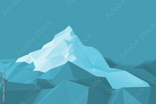 Low-poly image of a mountain with a white glacier at the top. 3d illustration