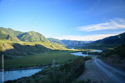 Katun turquoise river valley in Altai mountains