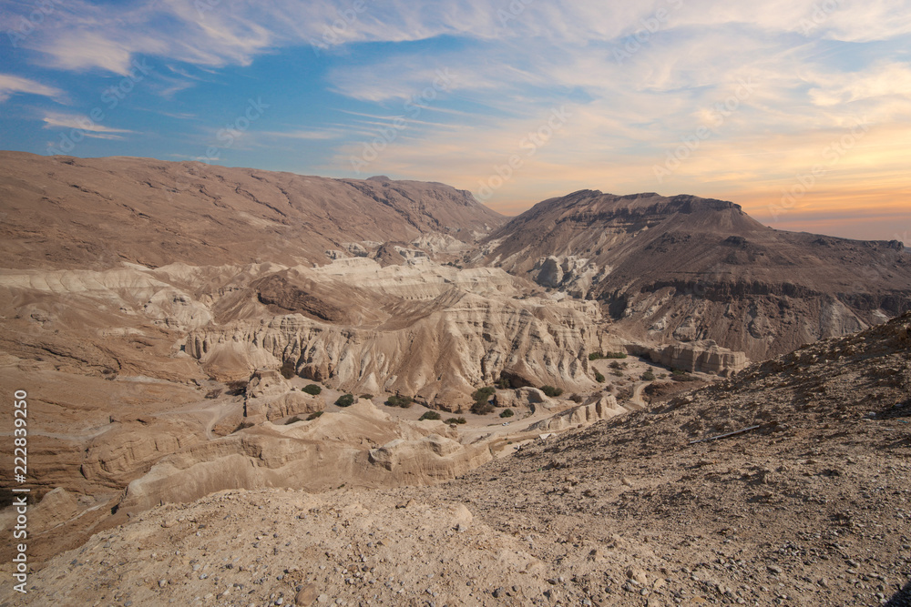 Amazing landscape of the Israelian desert on the way to the Dead Sea