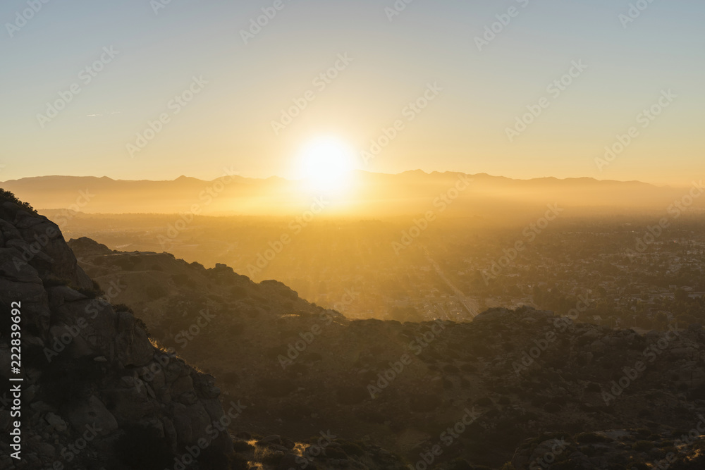 Sunny morning view of the San Fernando Valley in Los Angeles, California.  Shot from the Santa Susana Mountains looking east towards the San Gabriel Mountains.