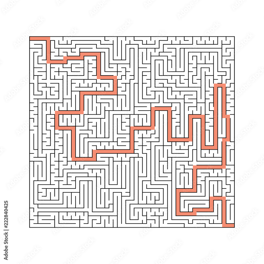 A square abstract labyrinth. An interesting and useful game for children and adults. A simple flat vector illustration on a white background. With the decision.