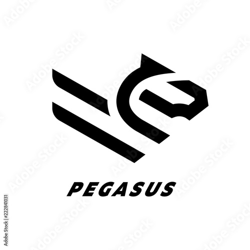 Pegasus, flying horse linear logo. Vector illustration.