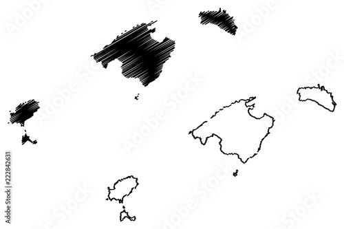 Photography Balearic Islands (Kingdom of Spain, Autonomous community) map vector illustratio