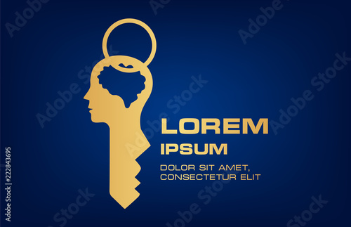 Brain sign with key symbol vector. Key of success.