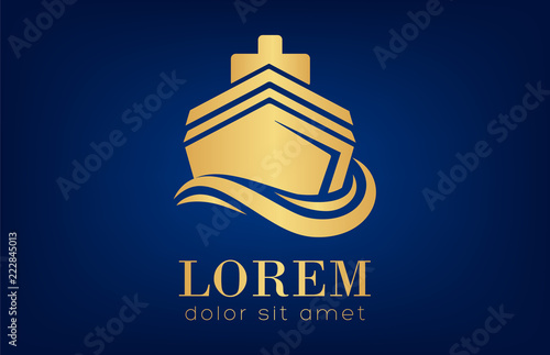 Ship on the sea vector. Ship and wave logo. Sea boat.