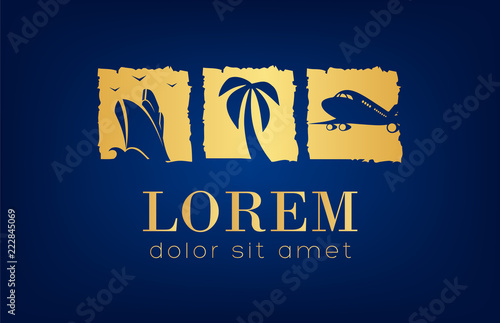 Travel logo. Ship, palm tree and an airplane vector.