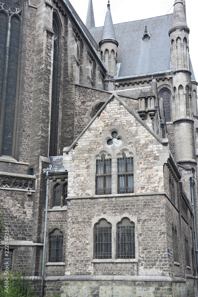 Exterior details of an old church in Brussels, Belgium