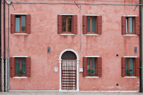 Pink wall with window and door, Burano