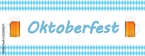 Oktoberfest poster with two beer mugs and text in between.