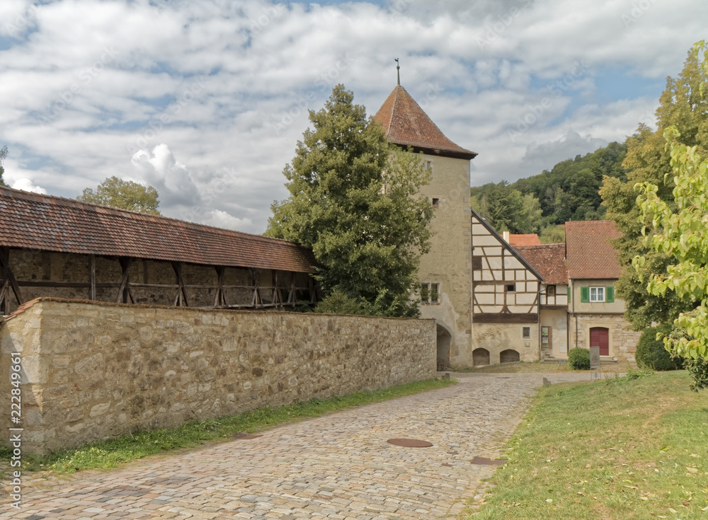 Monastery in Bebenhausen, Germany - access to the tower with the entrance gate. Monastery in Bebenhausen, Germany - access to the tower with the entrance gate.