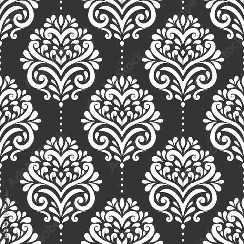 Black and white damask vector seamless pattern, wallpaper. Elegant classic texture. Luxury ornament. Royal, Victorian, Baroque elements. Great for fabric and textile, wallpaper, or any desired idea.